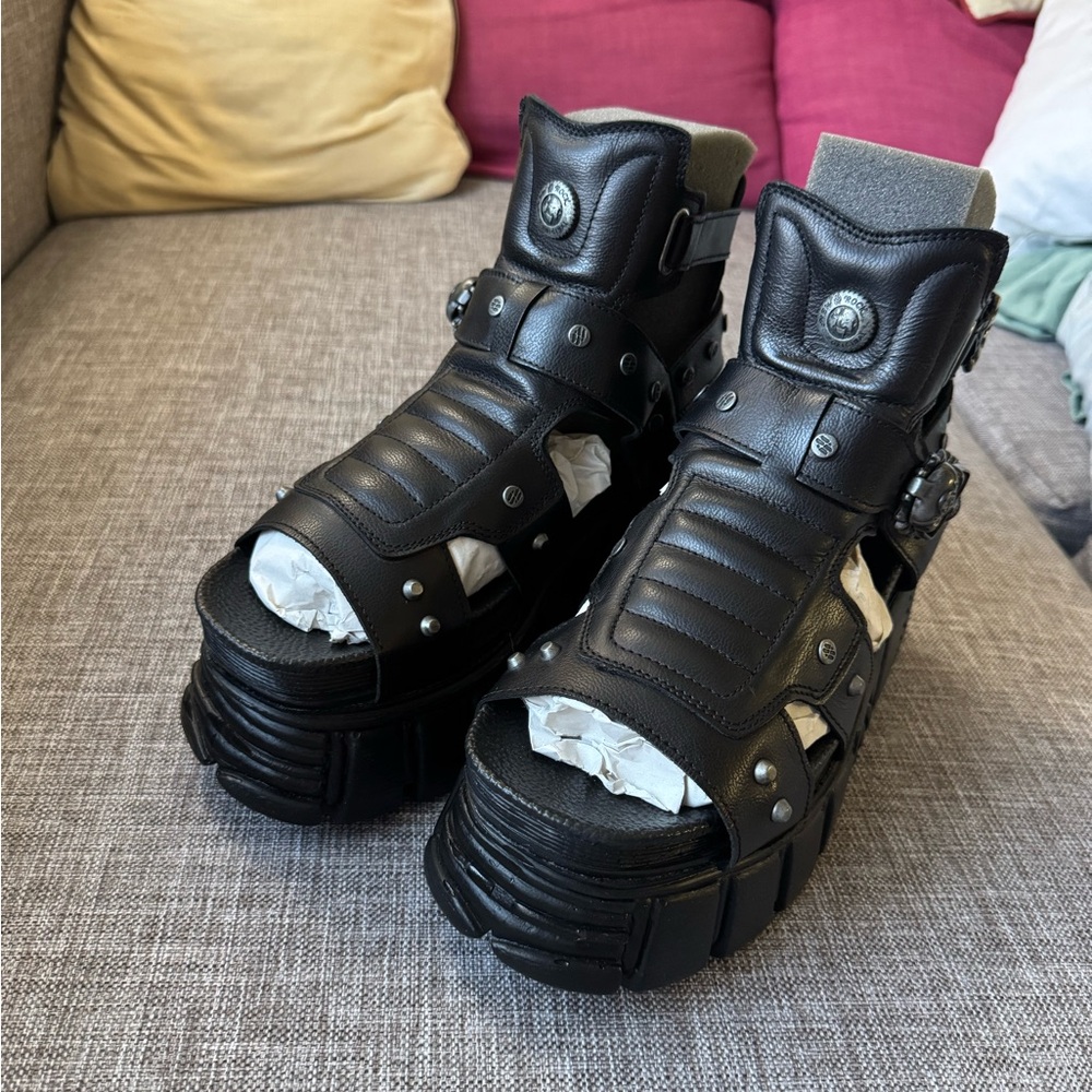 New Rock Black Vegan Leather Sandals